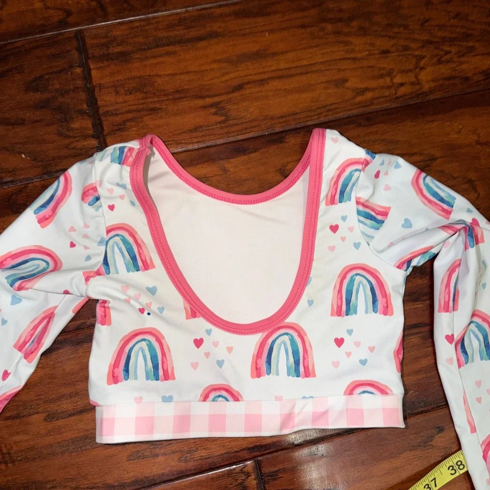 Jane +‎ Jo Girls 4T Rainbow Heart Long Sleeve Rash Guard Bikini Set Whimsical